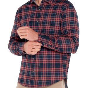 Long Sleeve Button Up - Navy/Red, L